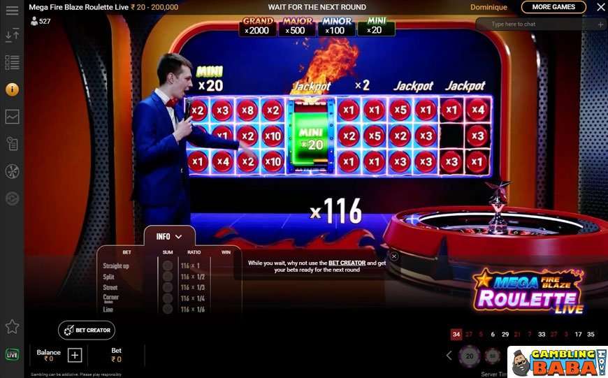 Overview of the table of roulette mega fire blaze roulette