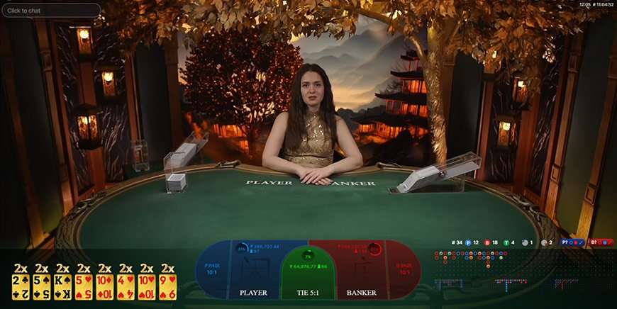 Prosperity Tree Baccarat gameplay showing the table and bet types