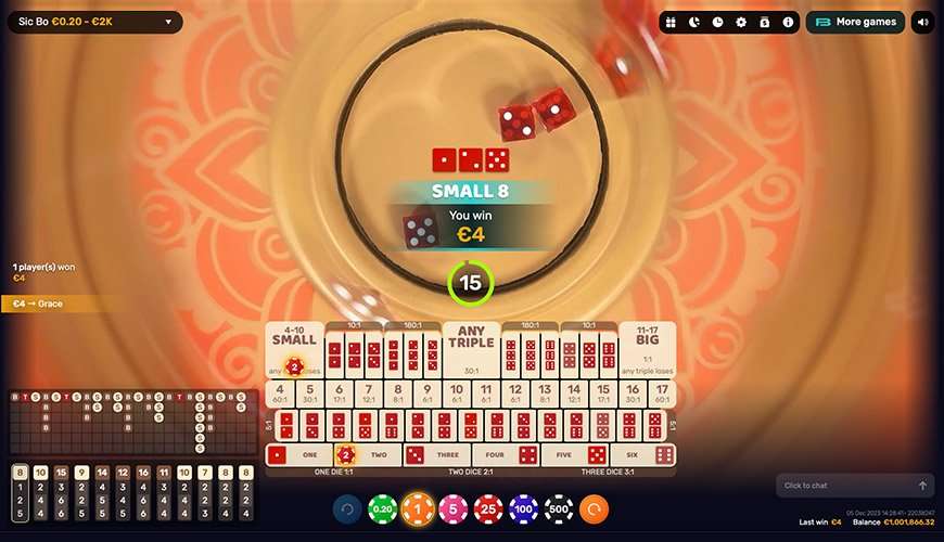 Sic Bo from Beter Live gameplay