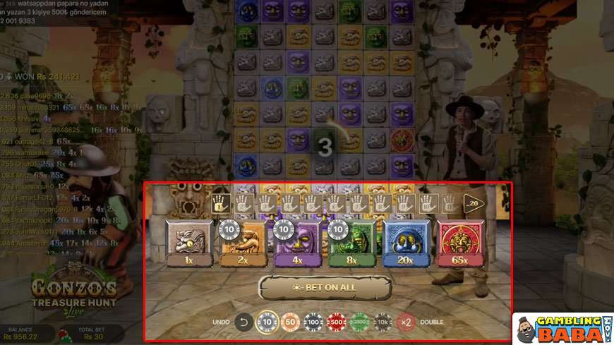 place your bets and add your picks in gonzos treasure hunt